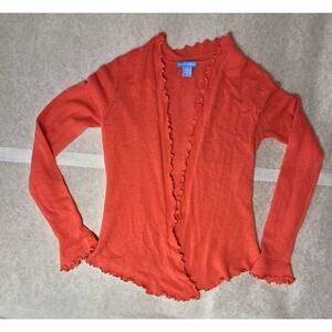 White & Warren 100% Cashmere Sweater Open Cardigan Ruffle Pink Size Medium